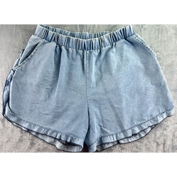 Grace & Emma Dolphin Hem Shorts Women's Size XL Chambray Blue Ruffle Pull On - Picture 12 of 12